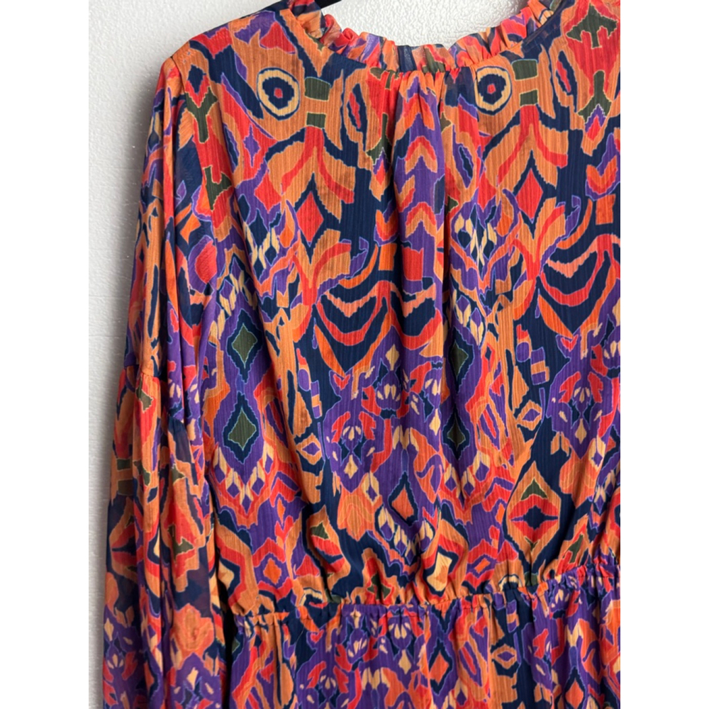 Willa Story Long Sleeve Dress Orange Purple Ikat Print size Large - Picture 3 of 12